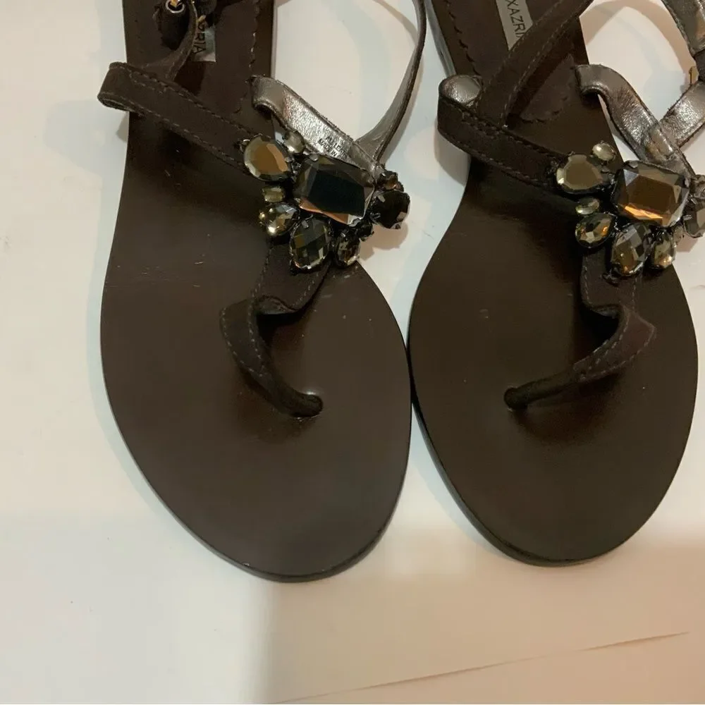 BCBG MaxAzria Dark Brown Leather Sandals with jeweled Accent U.S. Size 10 B